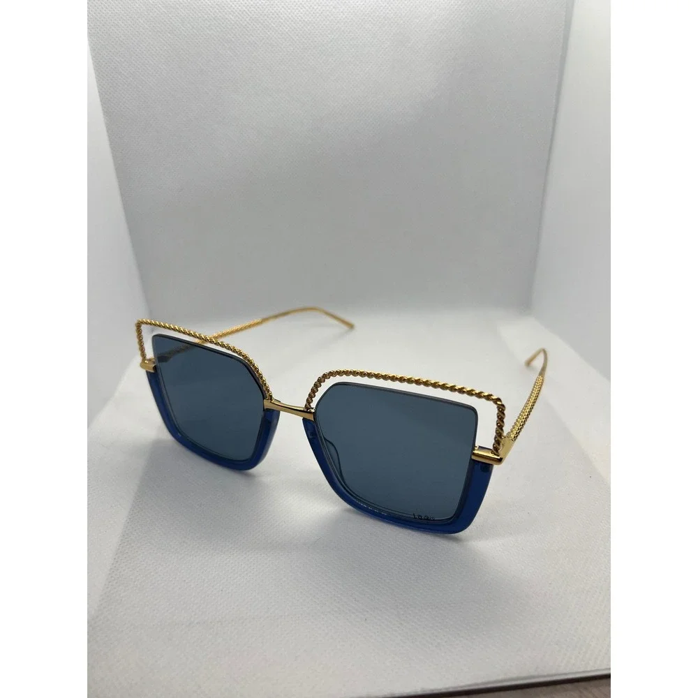 Boucheron BC0067S‎ Designer Sunglasses Blue Frame Gold Trim Square Oversized